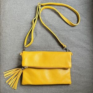 Genuine leather clutch/cross-body/shoulder bag mustard color made in Italy